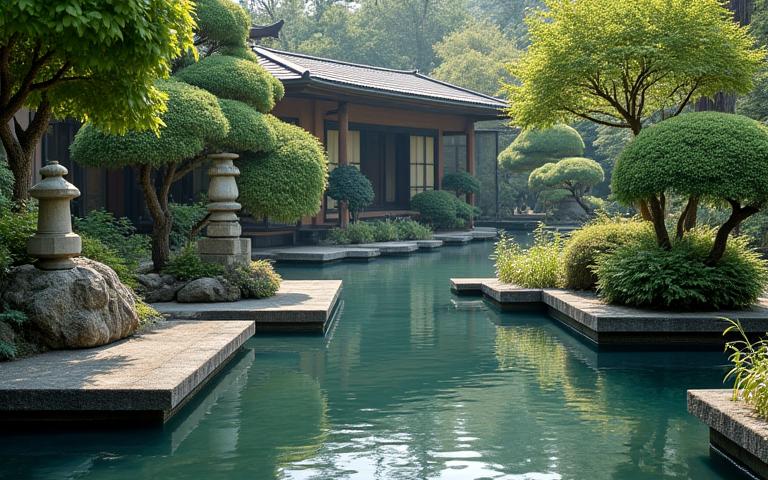 伝統的な日本旅館の美しい庭園