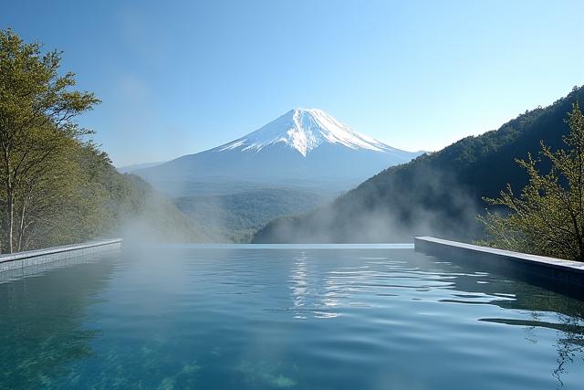 箱根の温泉から富士山を望む旅館